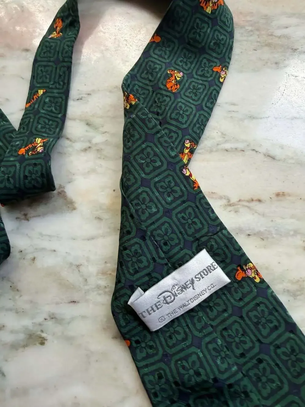 The Disney Store Vintage Tigger Pattern 100% Silk Green Necktie